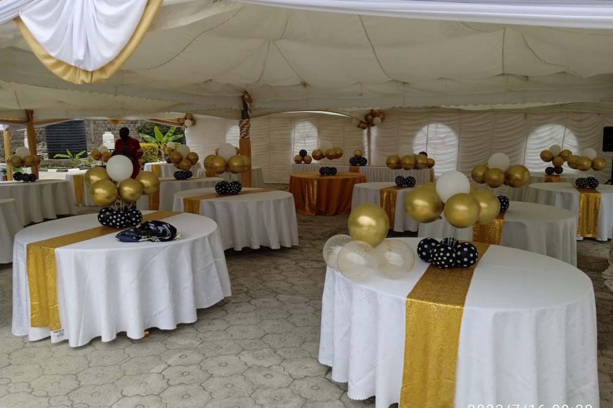 Corporate event tent with branded banners