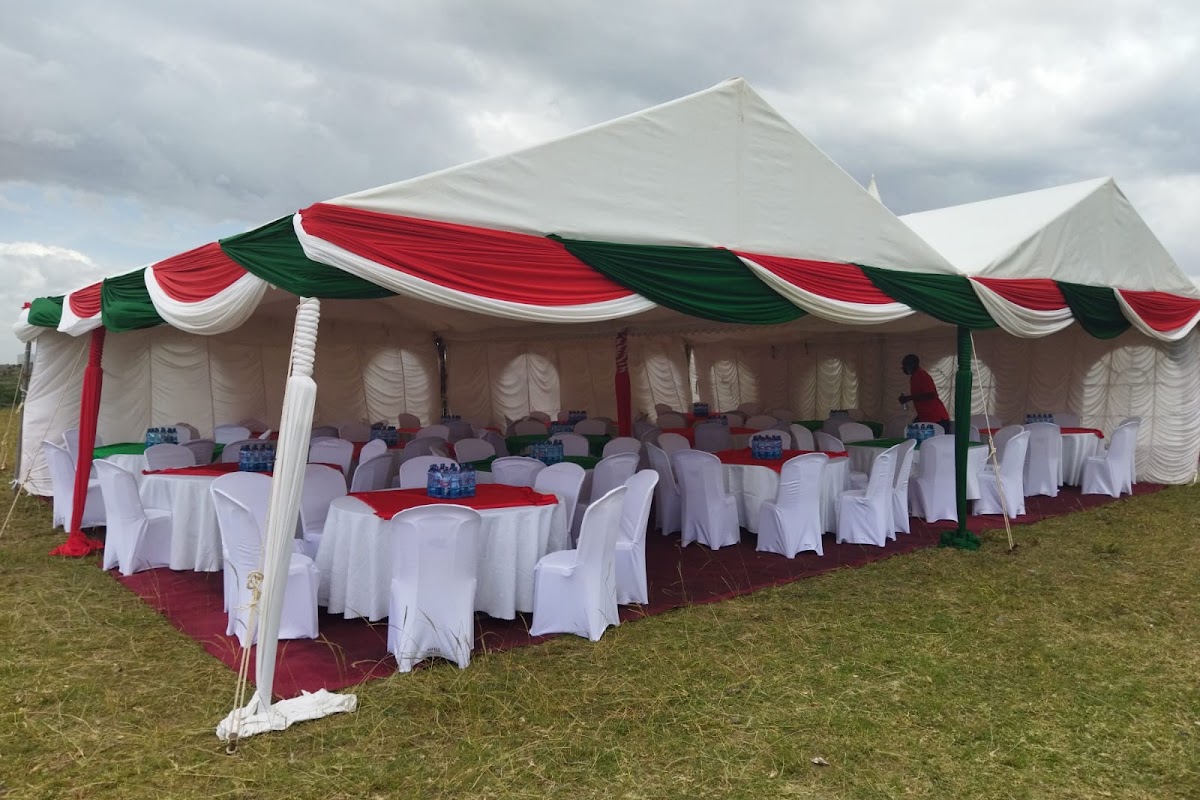Outdoor party tent with string lights